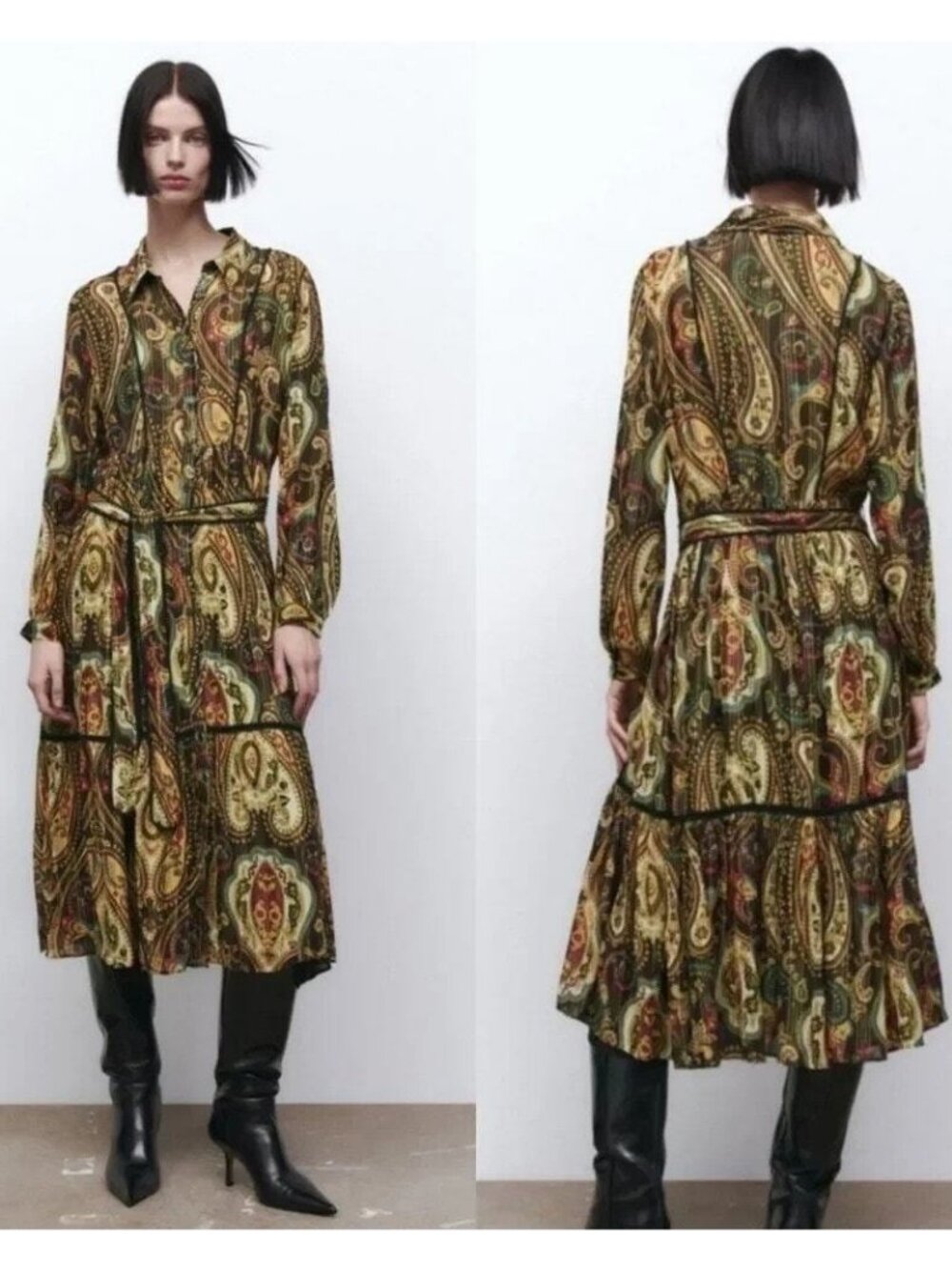ZARA Woman Long Printed Brown Paisley The Alabama Dress